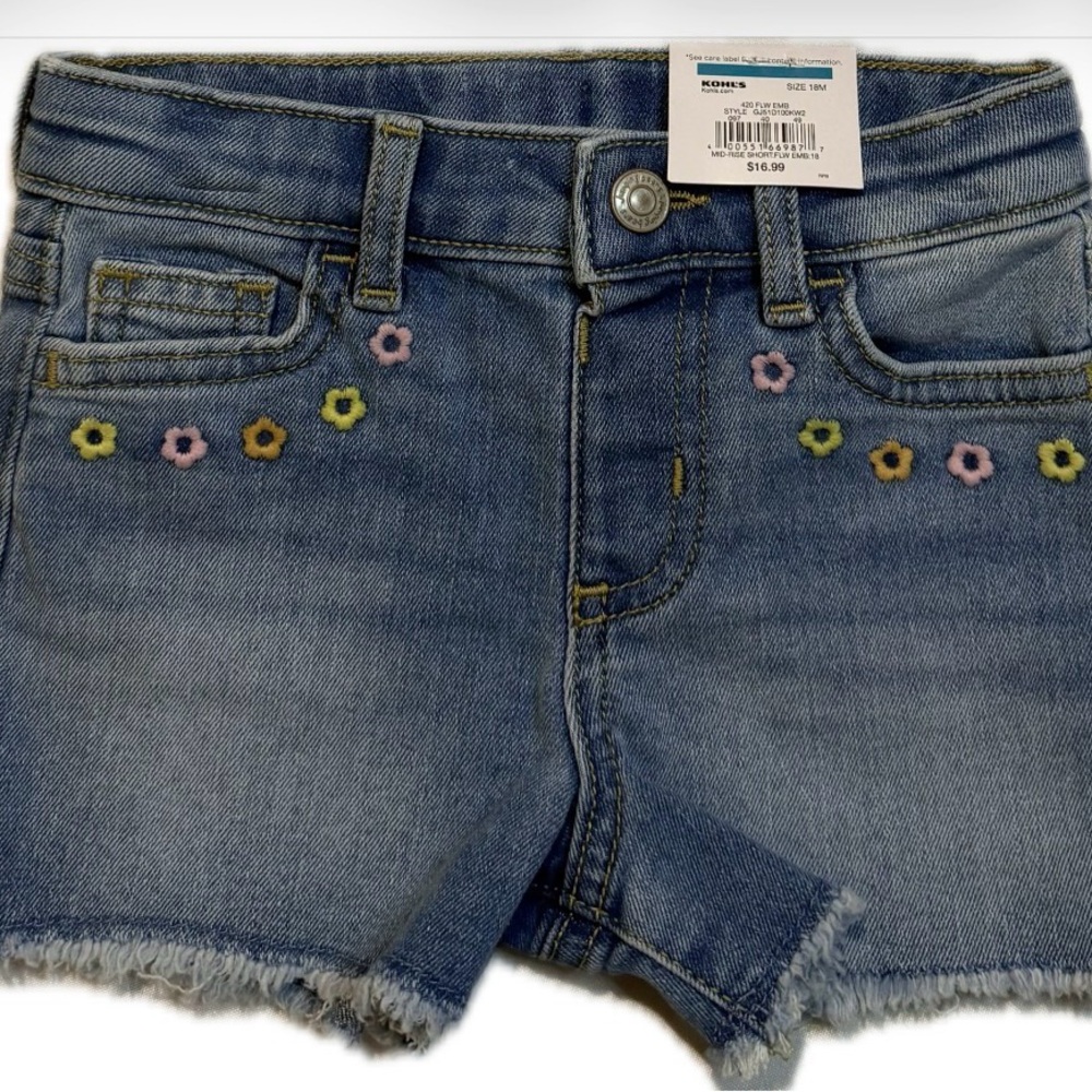 Jumping Beans Light and Dark Blue Denim Shorts with Floral Embroidery